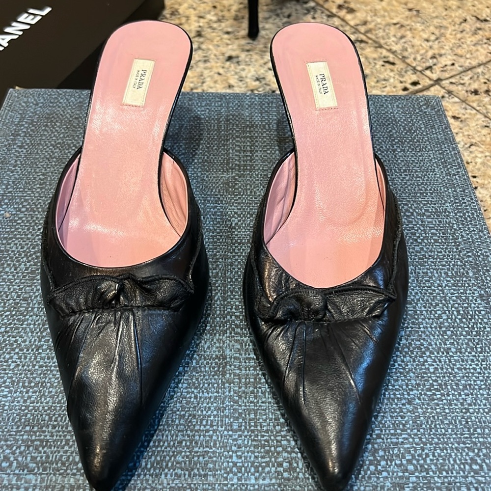Black leather Prada mule in great condition!